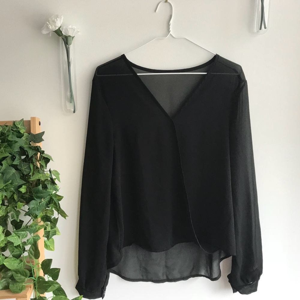 Sheer Black Long-Sleeved Blouse